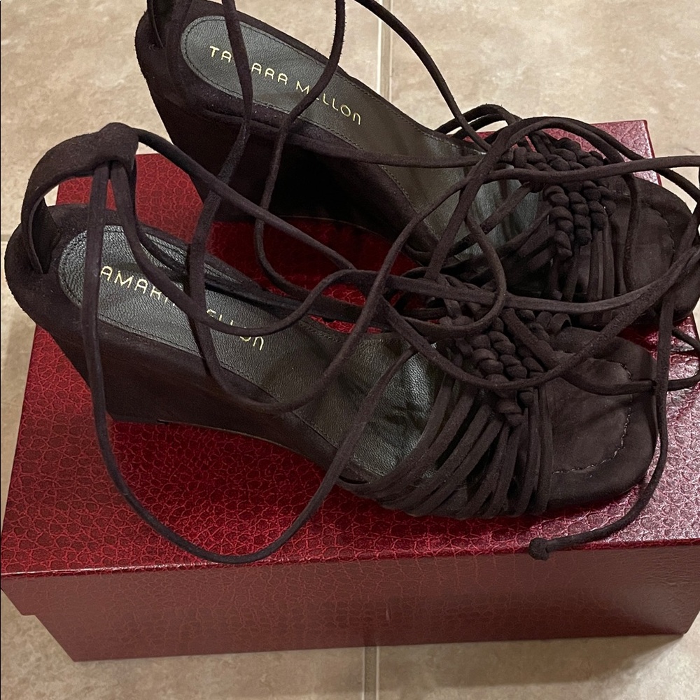Tamara Mellon Brown Wedge Sandals